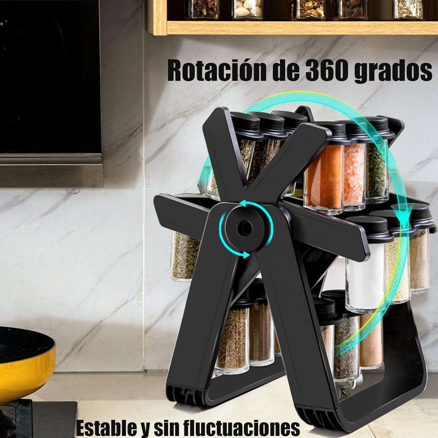 Spice Rack for Kitchen, 360° Rotating Spice Rack with 18 Glass Jars, Seasoning Rack, for Spices and Kitchen Seasonings, Multifunctional Rotating Spice Rack Organizer (Assorted Colors)