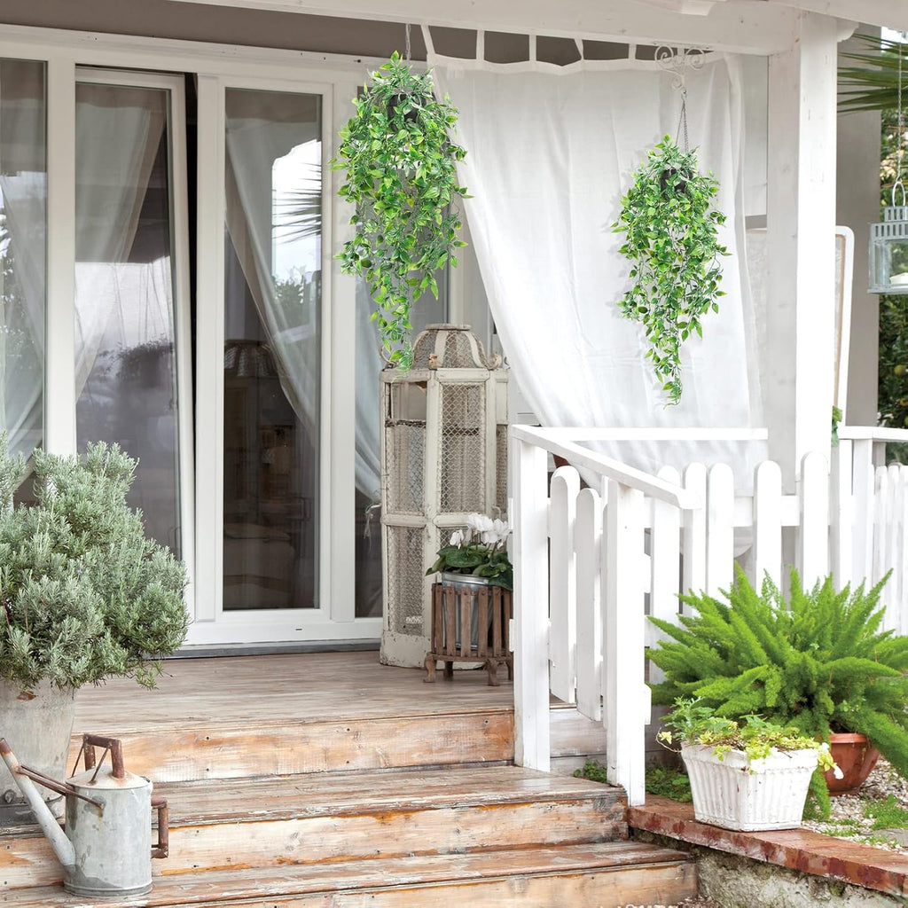 Whonline Artificial Hanging Plants Small Fake Potted Plants, Faux Plants for Indoor Outdoor Aesthetic Office Living Room Shelf Decor