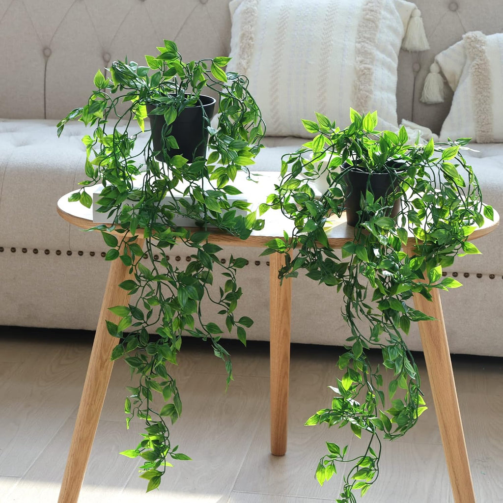 Whonline Artificial Hanging Plants Small Fake Potted Plants, Faux Plants for Indoor Outdoor Aesthetic Office Living Room Shelf Decor
